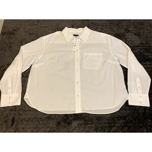 Talbot's Boxy Fit Shorter White 100%Cotton Button Down Shirt Size L NWT